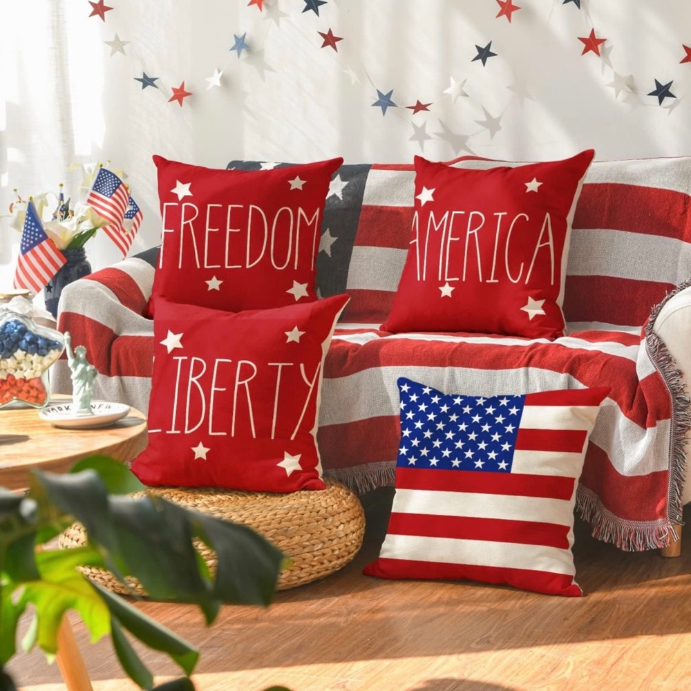 Decorative Throw Pillow Covers - 4th of July Patriotic 4pc set 18 x 18